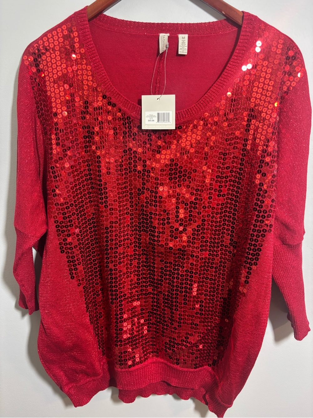 Sequin Glitter Knit Top NWT Cherry Red Y2K Sparkle Holiday Party M